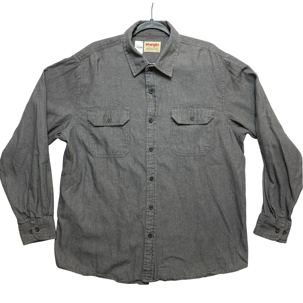 Wrangler Shirt Mens Large Gray Authentics Workwear Pocket Button Up